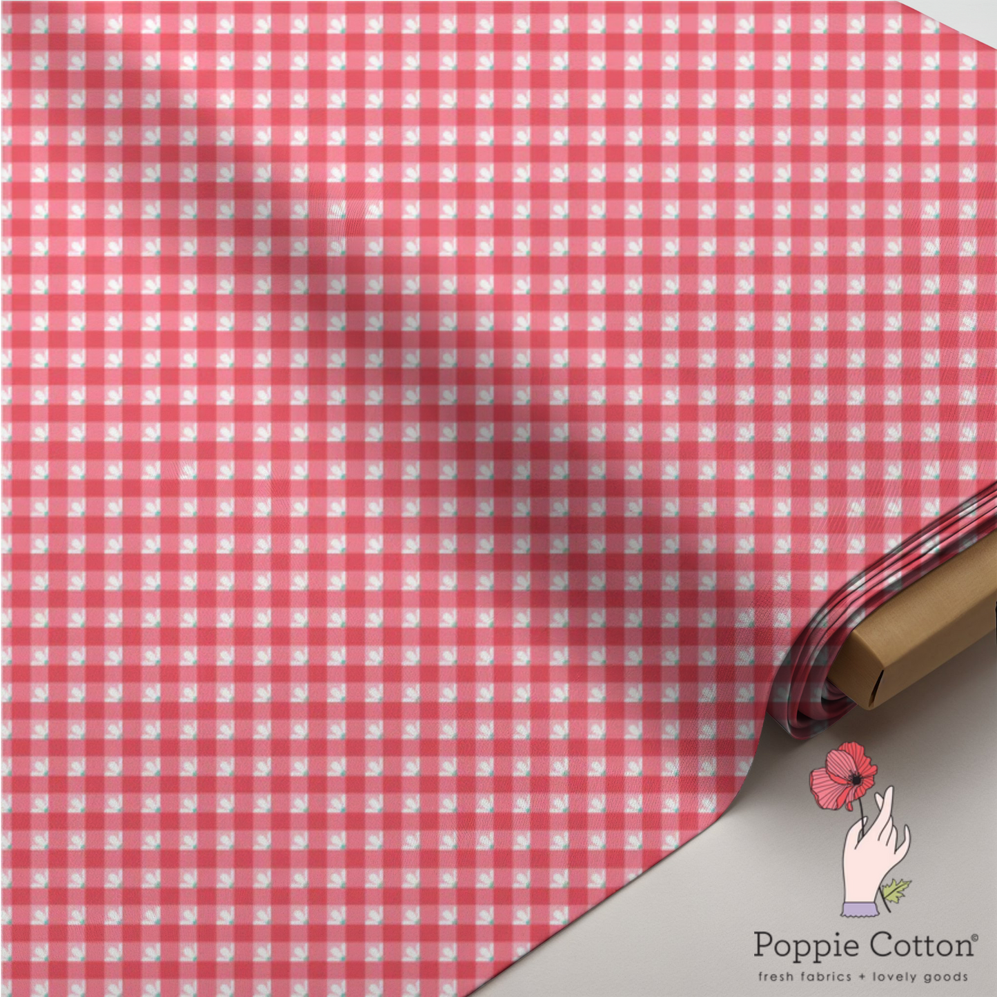 Smitten Chicken Red Gingham Fabric – Poppie Cotton Red Plaid Check with White - Ships June 2026
