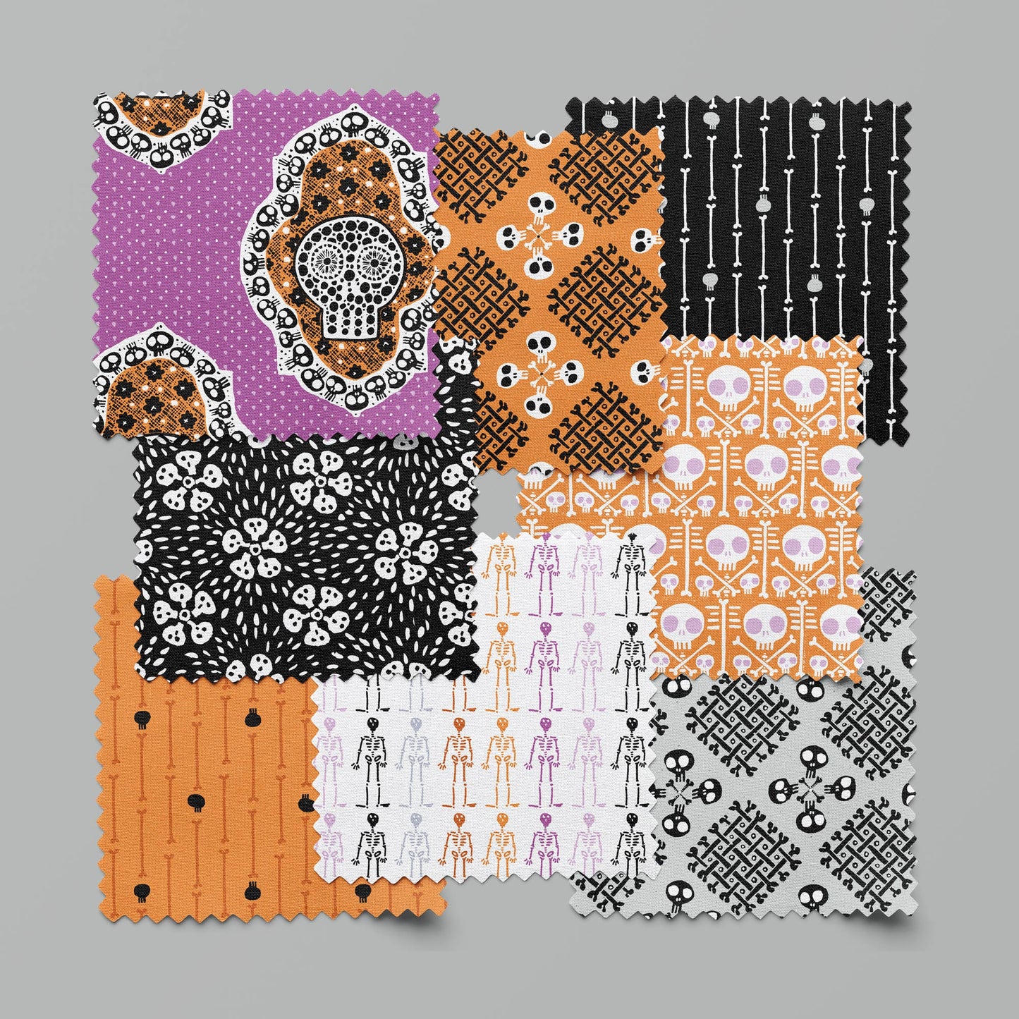 Dem Bones – 10" x 10" Precut Stack | Sarah Watson for Cloud9 Fabrics | Organic Cotton Layer Cake | Ships April 2026