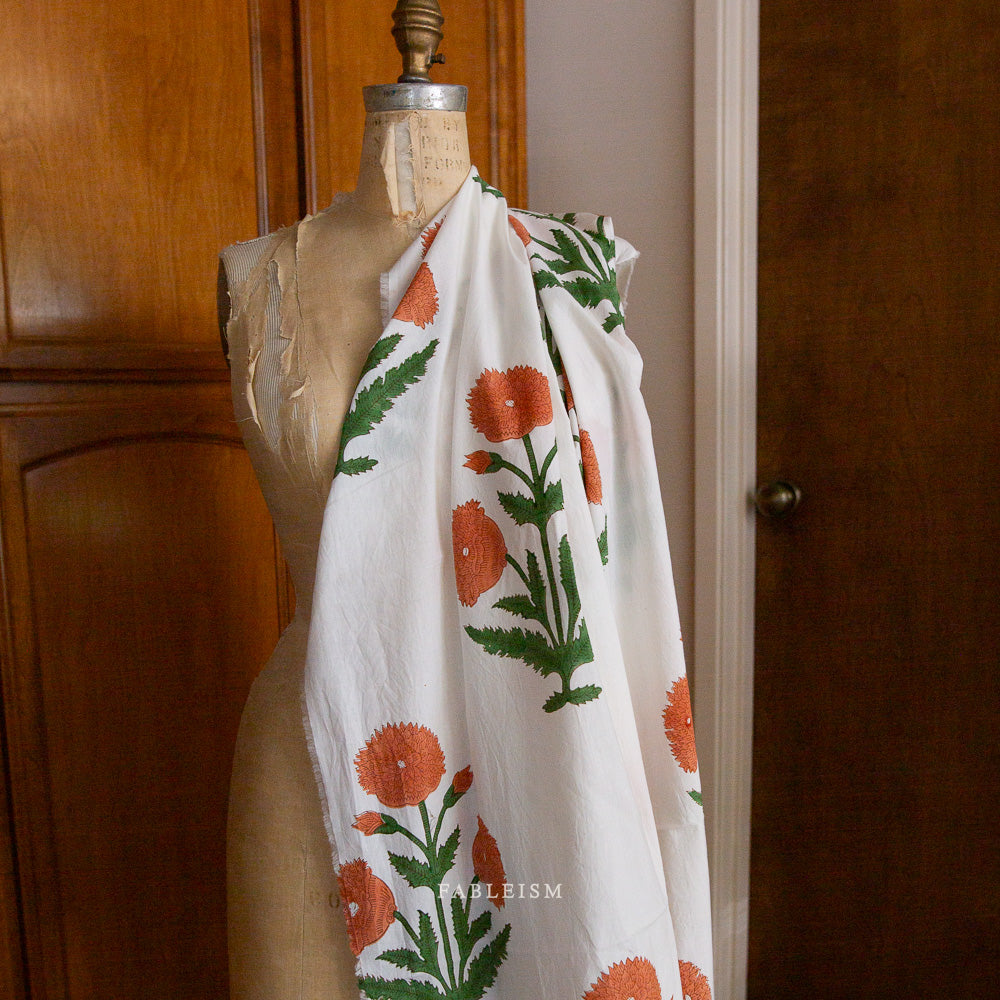 Fableism Indian Block Prints: Cottage – Sienna Boho Floral 100% Cotton Fabric, Handcrafted Artisan Print for Quilting & Sewing