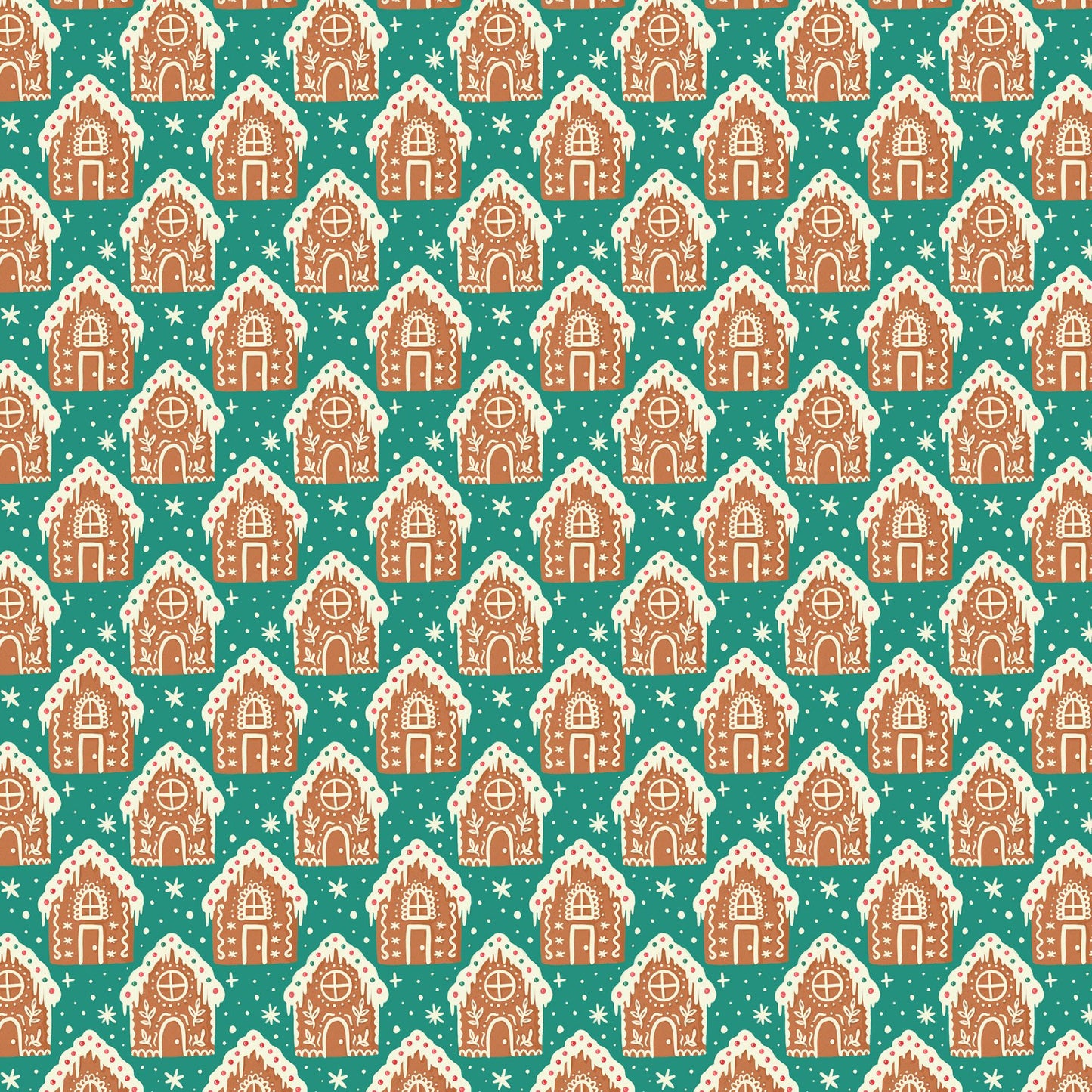 Cloud9, Organic Cotton, Holiday Quilting, Gingerbread House, Christmas Fabric, Bright Holiday