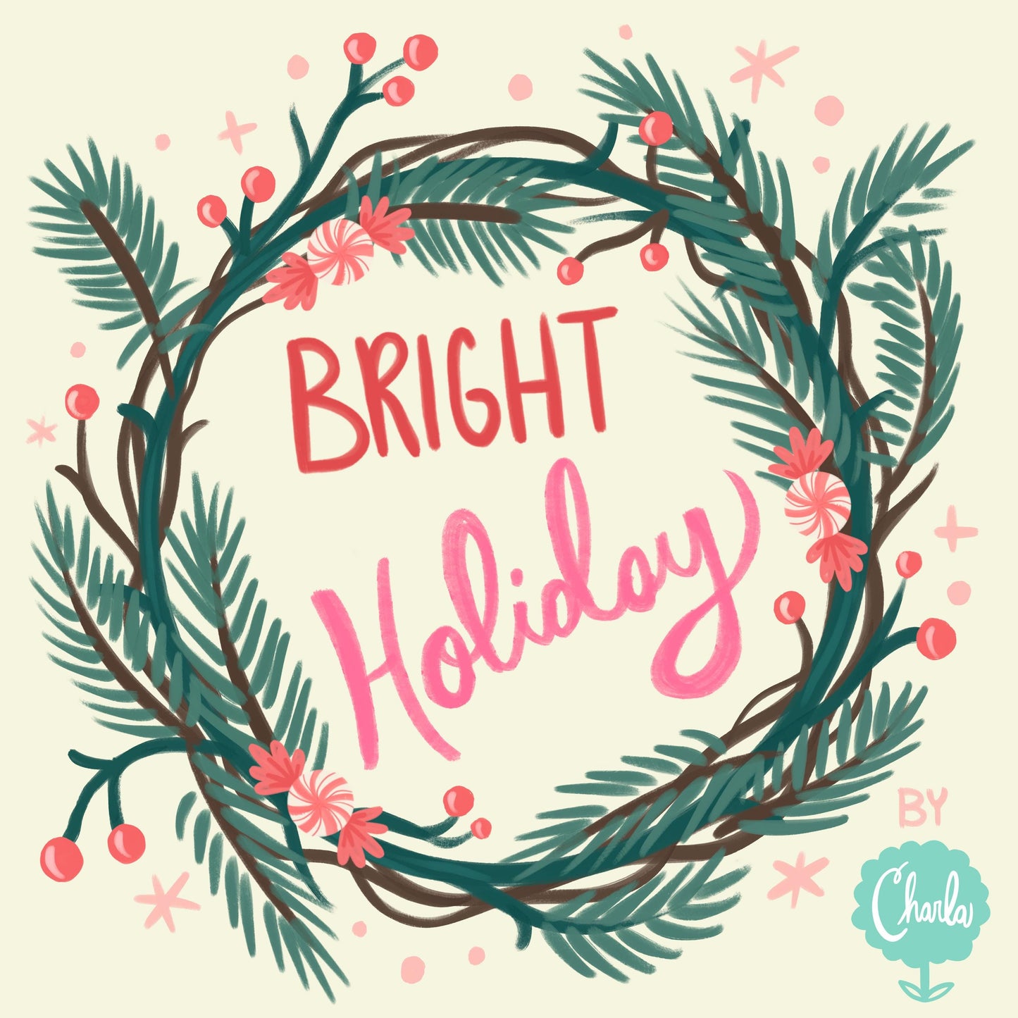 Organic Christmas Tree Fabric: Bright Holiday Quilting Cotton by Charla Pettingill Cloud9