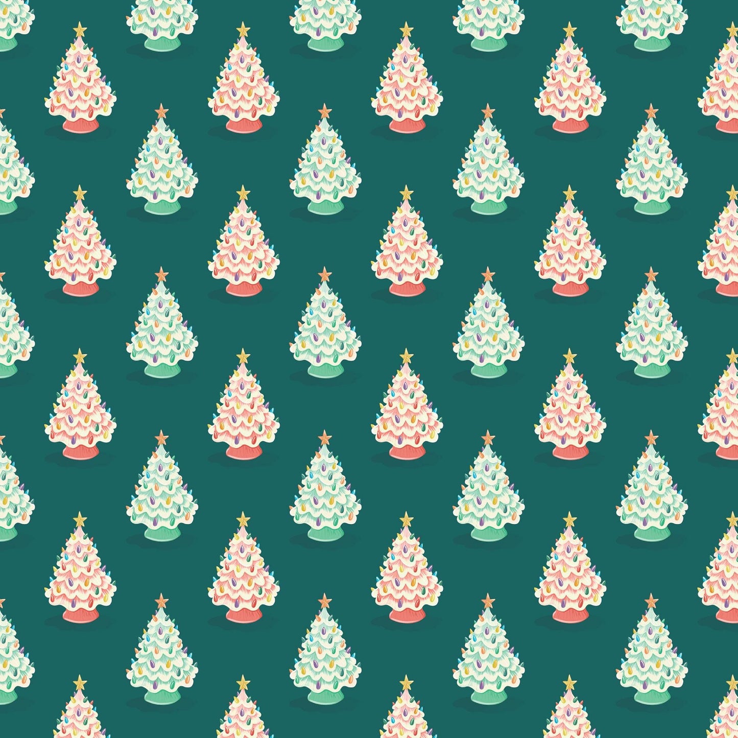 Organic Christmas Tree Fabric: Bright Holiday Quilting Cotton by Charla Pettingill Cloud9