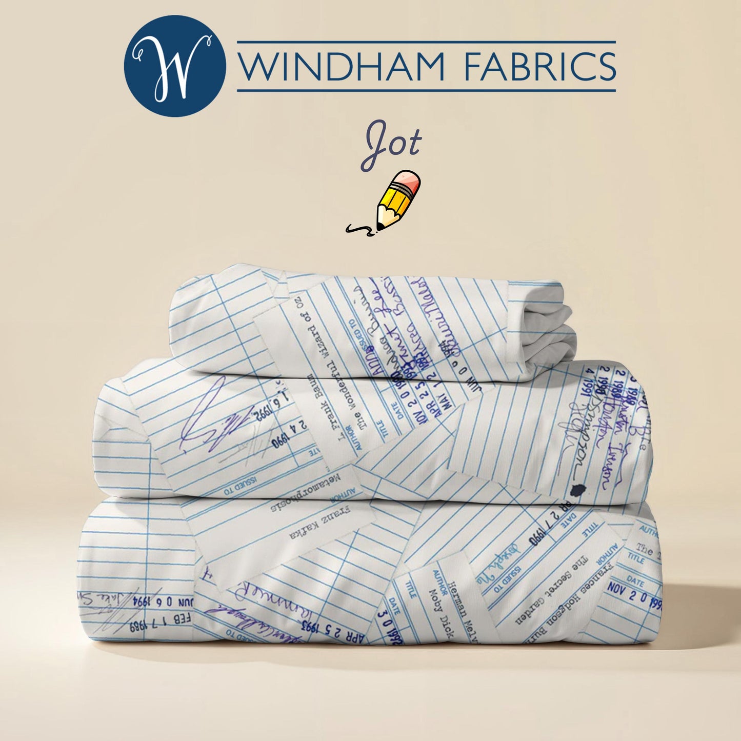 Paper Obsessed, Library Card, Quilting Cotton Fabric, Retro School Print - Windham Fabrics