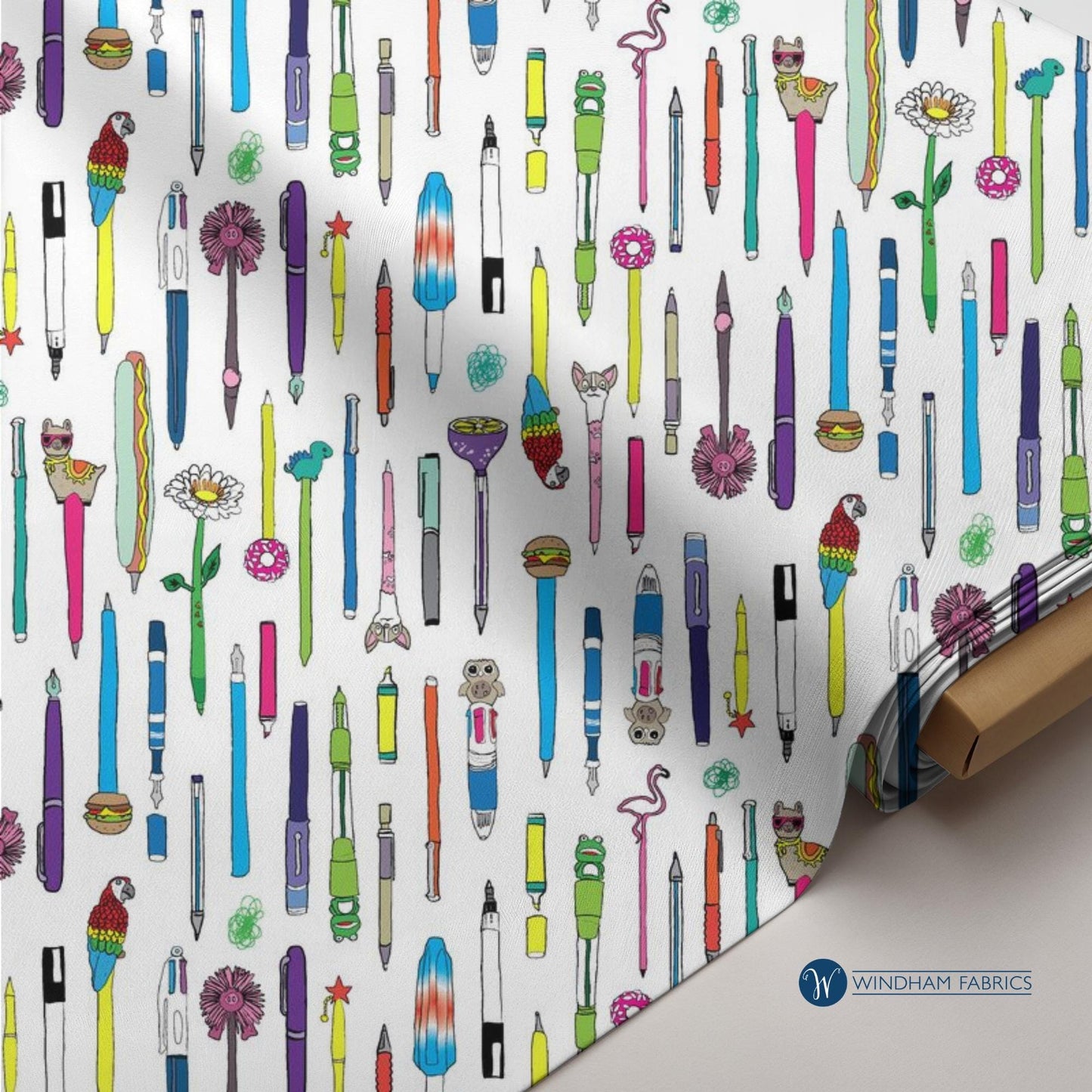 Pen Pals Collection Windham Fabrics, Novelty Pen Print Cotton Fabric, Heather Givans