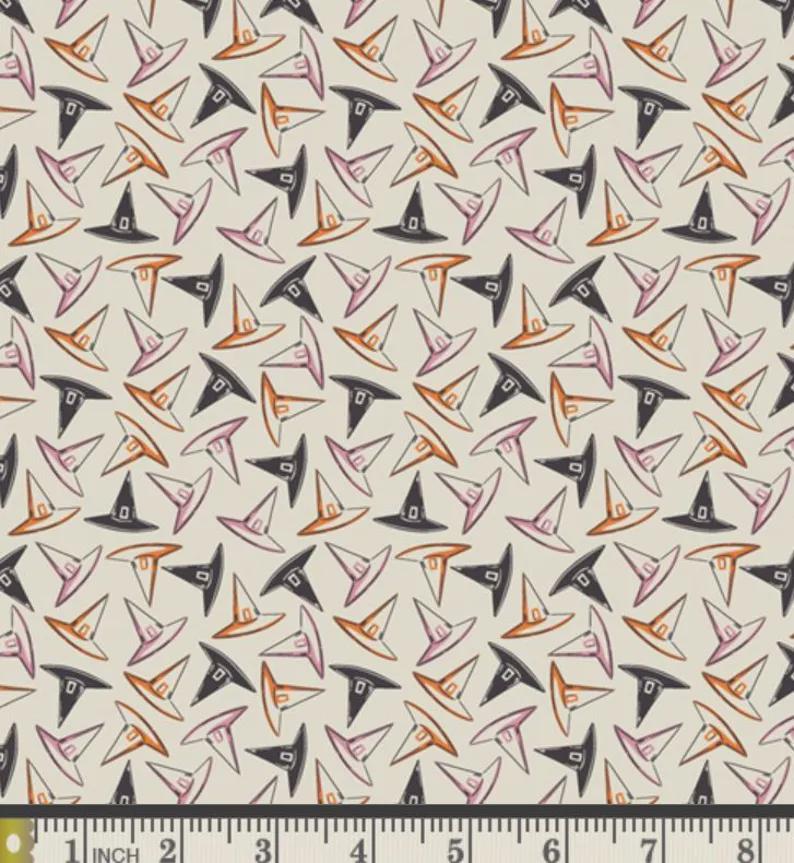 Witch Hat Halloween Fabric: Cream, Orange, Pink Cotton Quilting Fabric by Art Gallery Fabrics