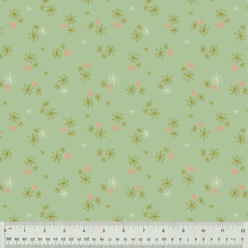 Lush Life Tiny Blooms on Mint – Jennifer Moore for Windham Fabrics | Organic Cotton Floral Fabric | Green Pink Small Flower Quilting Cotton