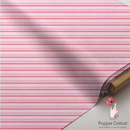 Smitten Chicken Pink Stripe Fabric – Poppie Cotton Red Pink Wavy Lines - Ship June 2026