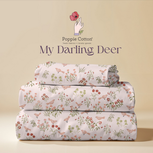 My Darling Deer - Wanderings Little Bird Blush Fabric – Poppie Cotton Pink Birds and Wildflowers - Ships January 2026