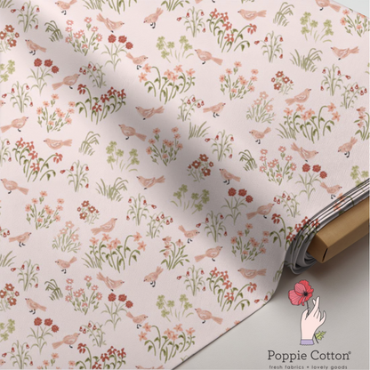 My Darling Deer - Wanderings Little Bird Blush Fabric – Poppie Cotton Pink Birds and Wildflowers - Ships January 2026