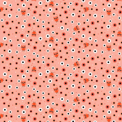 Not So Scary Halloween Cat Fabric – Poppie Cotton Orange Cats with Flowers on Peach - Ship May 2026
