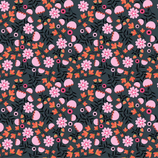 Not So Scary Floral Halloween Fabric – Poppie Cotton Dark Floral with Pink Orange Flowers - May 2026