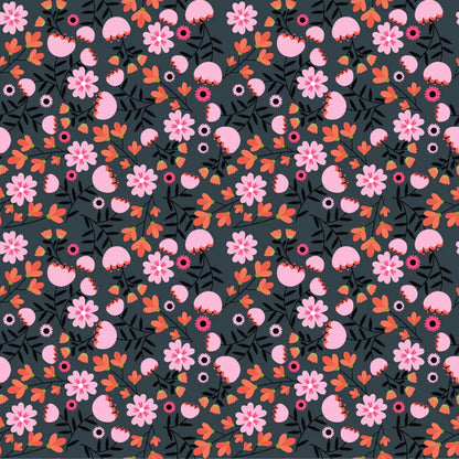 Not So Scary Floral Halloween Fabric – Poppie Cotton Dark Floral with Pink Orange Flowers - May 2026