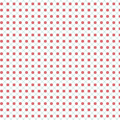 Smitten Chicken Floral Lattice Fabric – Poppie Cotton Red Flowers on White - Ships June 2026