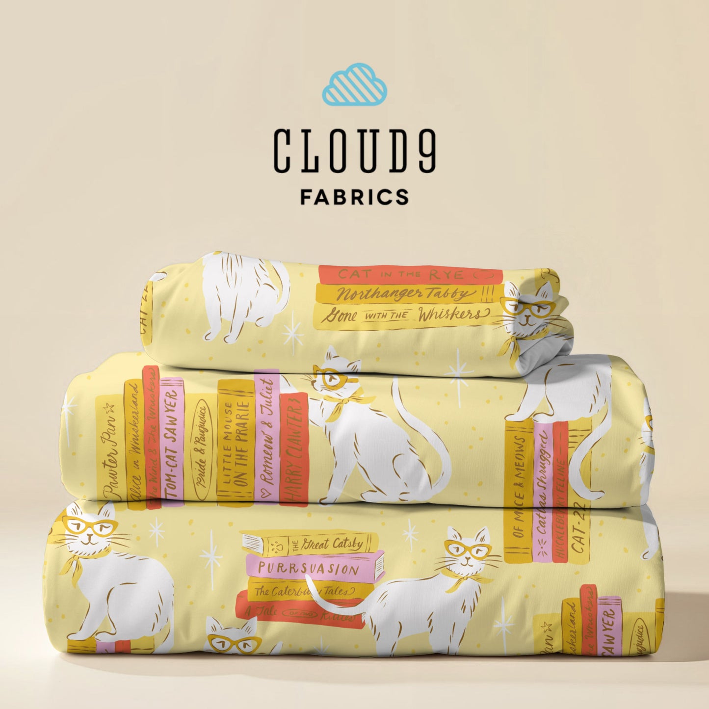 Pool Purfection | Cat Classics | Cloud9 Fabrics | Organic Cotton Quilting Fabric | Literary Cat Print | Ships March 2026