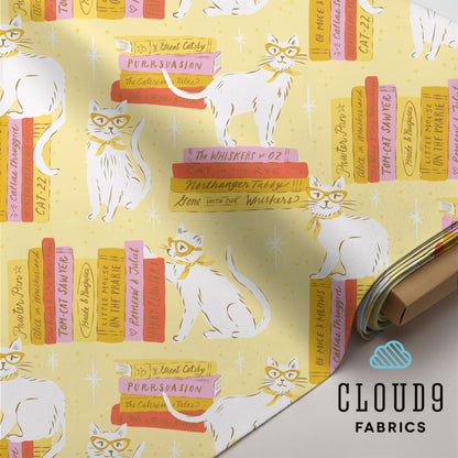 Pool Purfection | Cat Classics | Cloud9 Fabrics | Organic Cotton Quilting Fabric | Literary Cat Print | Ships March 2026