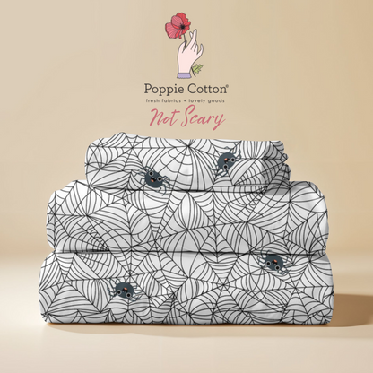Not So Scary Spider Web Fabric – Poppie Cotton Black Spider Halloween Print - Ships May 2026