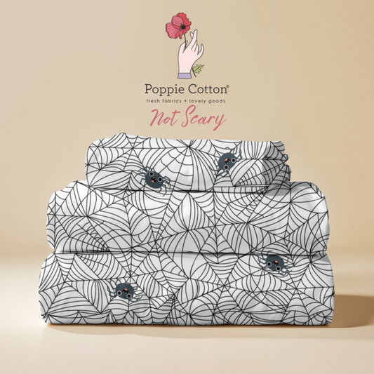 Not So Scary Spider Web Fabric – Poppie Cotton Black Spider Halloween Print - Ships May 2026
