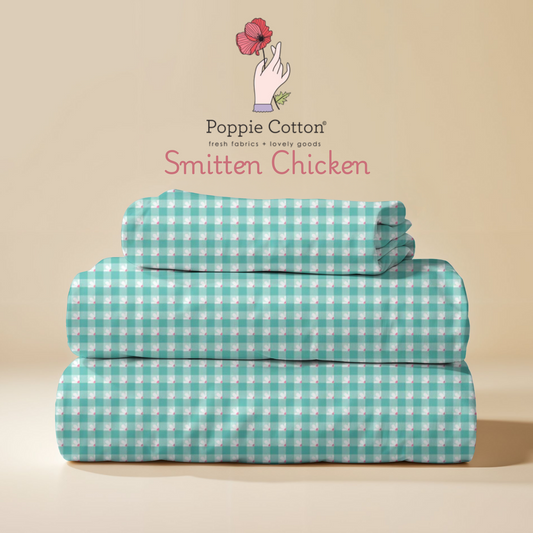 Smitten Chicken Mint Gingham Fabric – Poppie Cotton Aqua Green Plaid Check - Ships June 2026