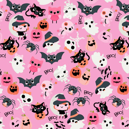 Not So Scary Halloween Fabric – Poppie Cotton Pink Ghosts Cats Bats Pumpkins - Ships May 2026
