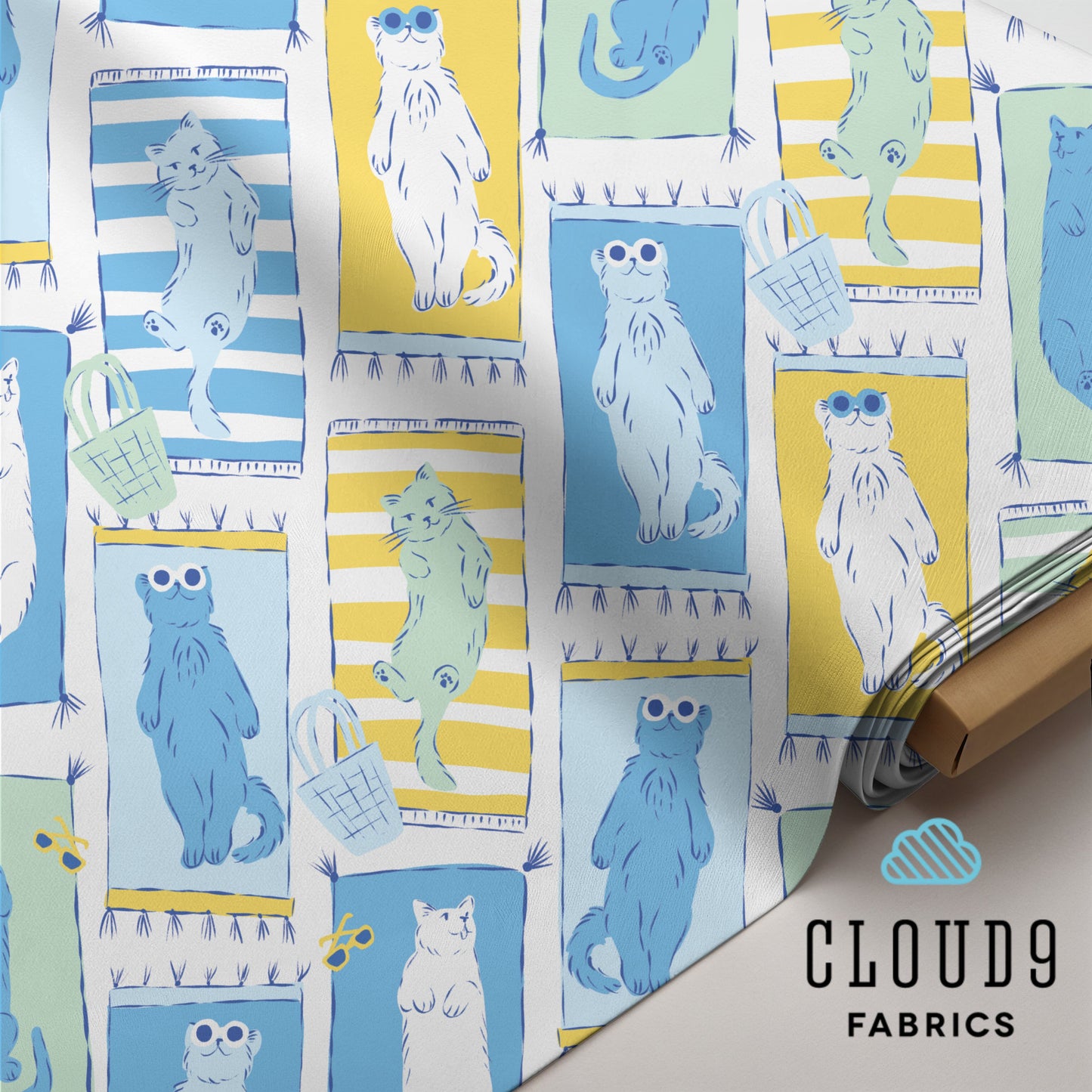 Pool Purfection Cats | Cloud9 Fabrics | Organic Cotton Quilting Fabric | Summer Cat Print | Ships March 2026