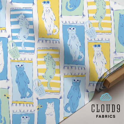 Pool Purfection Cats | Cloud9 Fabrics | Organic Cotton Quilting Fabric | Summer Cat Print | Ships March 2026
