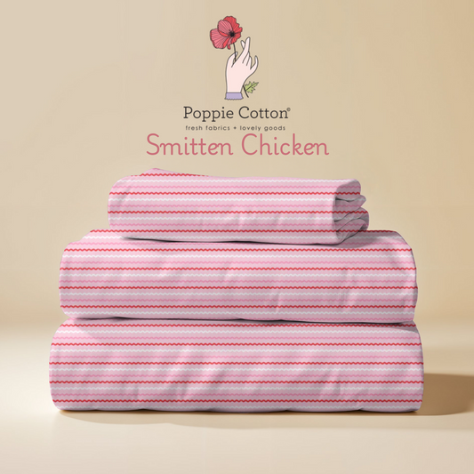 Smitten Chicken Pink Stripe Fabric – Poppie Cotton Red Pink Wavy Lines - Ship June 2026