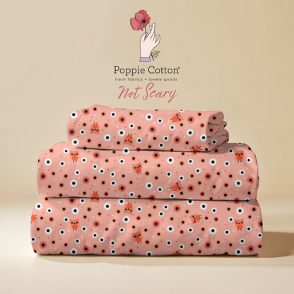 Not So Scary Halloween Cat Fabric – Poppie Cotton Orange Cats with Flowers on Peach - Ship May 2026