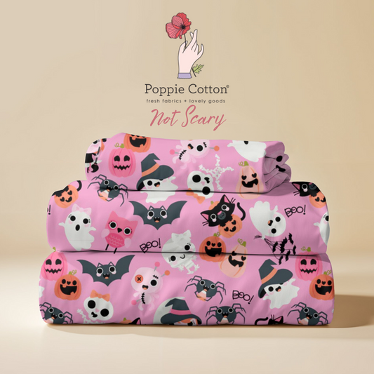 Not So Scary Halloween Fabric – Poppie Cotton Pink Ghosts Cats Bats Pumpkins - Ships May 2026