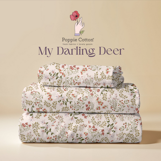 My Darling Deer Cream  Floral Fabric – Poppie Cotton Pink Red Wildflowers on Wheat - Ships January 2026