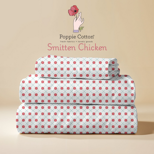 Smitten Chicken Floral Lattice Fabric – Poppie Cotton Red Flowers on White - Ships June 2026