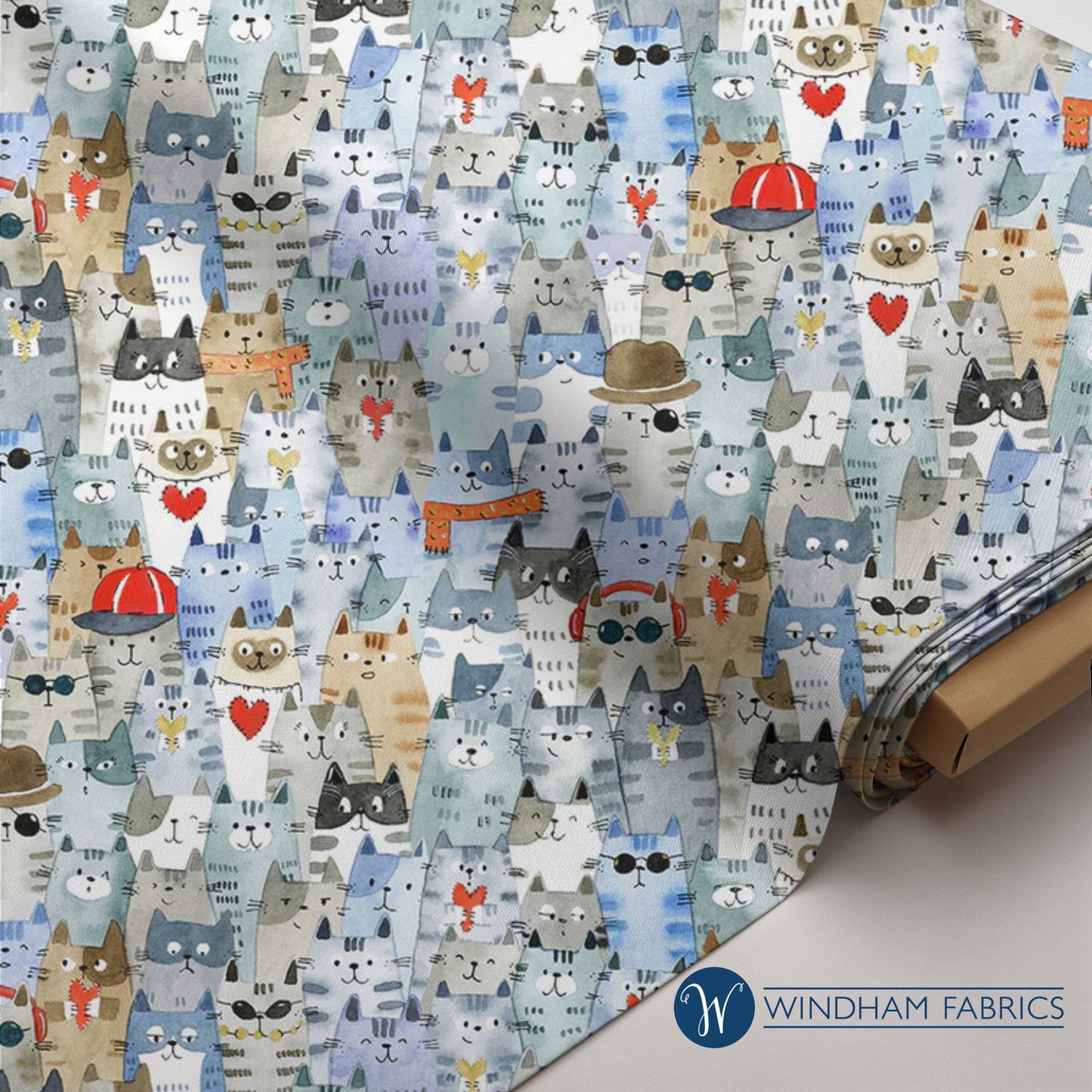 Cats Around Town – Cat Crowd by Sue Miano for Windham Fabrics | 100% Cotton Novelty Cat Quilting Fabric | Ships January 2026