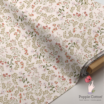 My Darling Deer Cream  Floral Fabric – Poppie Cotton Pink Red Wildflowers on Wheat - Ships January 2026