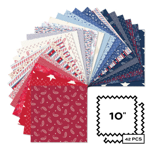 Americana 10 Inch Squares – 42 Piece Layer Cake by Andover Fabrics | Patriotic Red White Blue Quilting Cotton | USA July 4th Fabric Bundle - Ships in March 2026