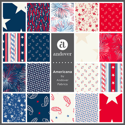 Americana 10 Inch Squares – 42 Piece Layer Cake by Andover Fabrics | Patriotic Red White Blue Quilting Cotton | USA July 4th Fabric Bundle - Ships in March 2026