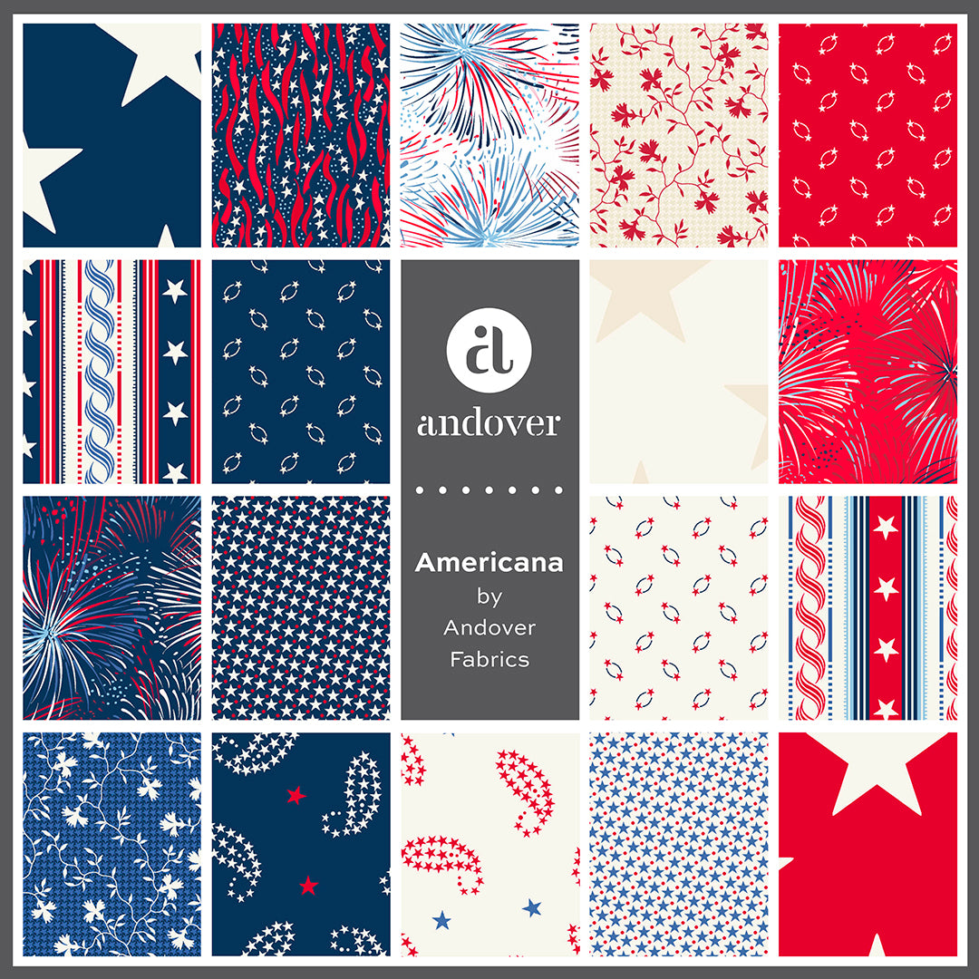 Americana Fat Quarter Bundle – 27 Piece Patriotic Fabric by Andover Fabrics | Red White Blue Quilting Cotton | 4th of July Fabric Pack