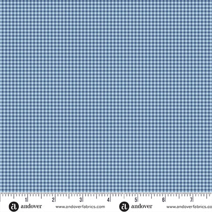 Petite Fleur Blue Gingham – Makower UK for Andover Fabrics