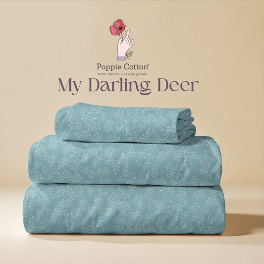 My Darling Deer - Wanderings Sky Blue Leaf Fabric – Poppie Cotton Light Blue Swirl Vine Print  - Ships January 2026