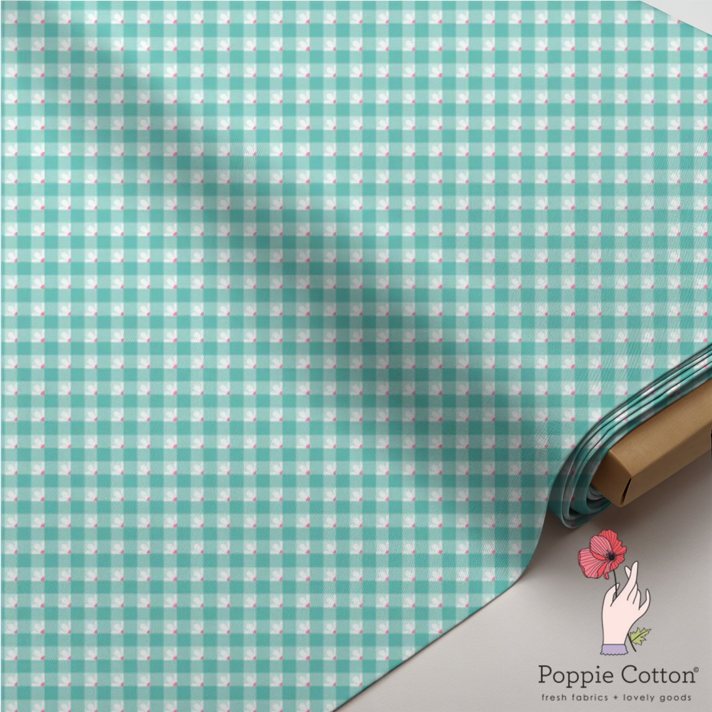 Smitten Chicken Mint Gingham Fabric – Poppie Cotton Aqua Green Plaid Check - Ships June 2026