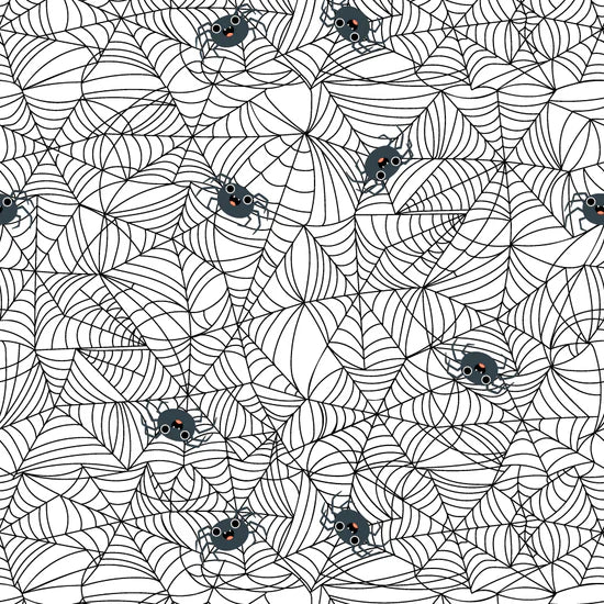 Not So Scary Spider Web Fabric – Poppie Cotton Black Spider Halloween Print - Ships May 2026