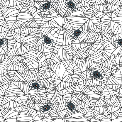 Not So Scary Spider Web Fabric – Poppie Cotton Black Spider Halloween Print - Ships May 2026