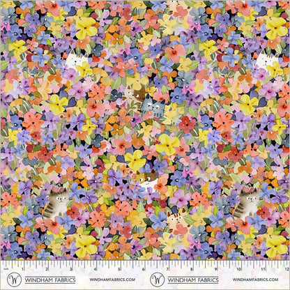 Cats Around Town – Floral Hide & Seek Cats by Sue Miano for Windham Fabrics | Bright Floral Cat Cotton | Ships January 2026
