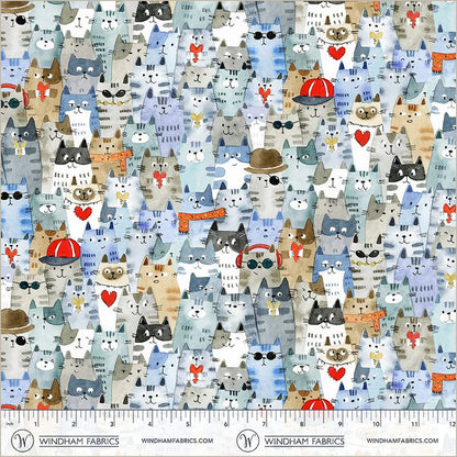 Cats Around Town – Cat Crowd by Sue Miano for Windham Fabrics | 100% Cotton Novelty Cat Quilting Fabric | Ships January 2026