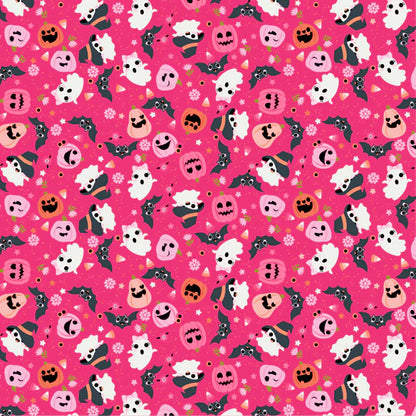 Not So Scary Pink Halloween Fabric – Poppie Cotton Ghosts Bats Pumpkins on Hot Pink - Ships May 2026