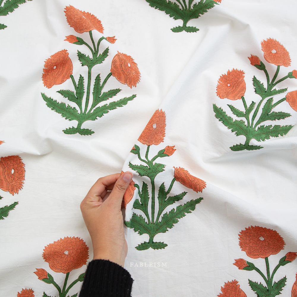 Fableism Indian Block Prints: Cottage – Sienna Boho Floral 100% Cotton Fabric, Handcrafted Artisan Print for Quilting & Sewing