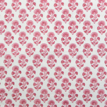 Fableism Indian Block Prints: Cottage – Pink Stamp Floral Hand-Blocked 100% Cotton Fabric for Quilting and Sewing