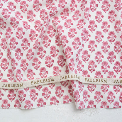Fableism Indian Block Prints: Cottage – Pink Stamp Floral Hand-Blocked 100% Cotton Fabric for Quilting and Sewing