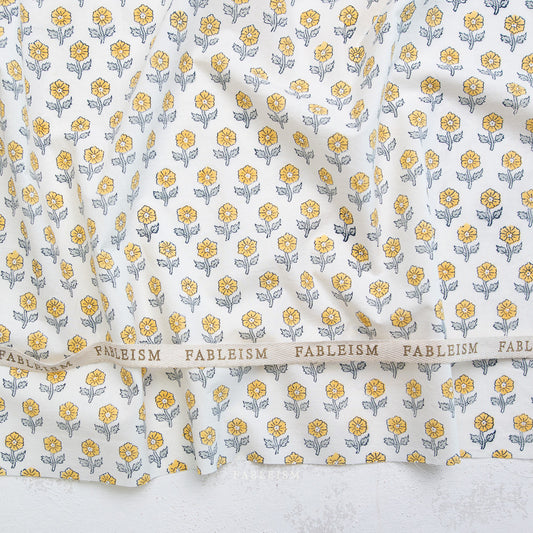 Fableism Indian Block Prints: Cottage – Yellow Flowerling Cotton Fabric Hand Block Print for Quilting, Sewing & Home Decor