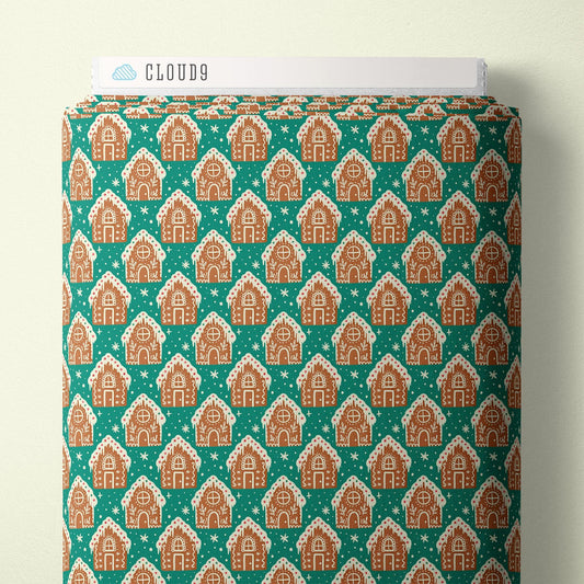 Cloud9, Organic Cotton, Holiday Quilting, Gingerbread House, Christmas Fabric, Bright Holiday