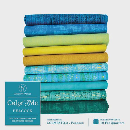 Peacock Fabric Fat Quarter Bundle: Teal, Turquoise, Lime - Windham Fabrics