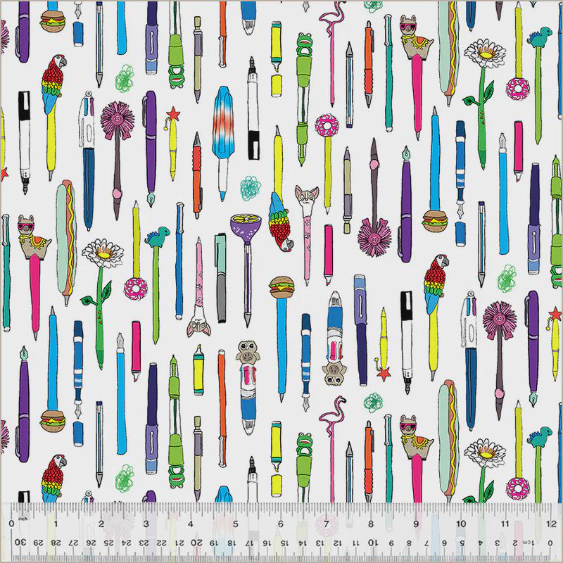 Pen Pals Collection Windham Fabrics, Novelty Pen Print Cotton Fabric, Heather Givans